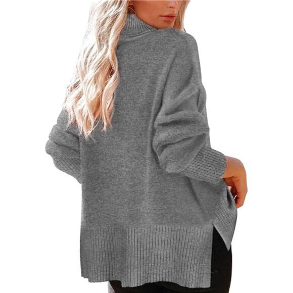 Women's Turtleneck Sweater – Oversized Pullover with Side Split - Picture 4 of 6
